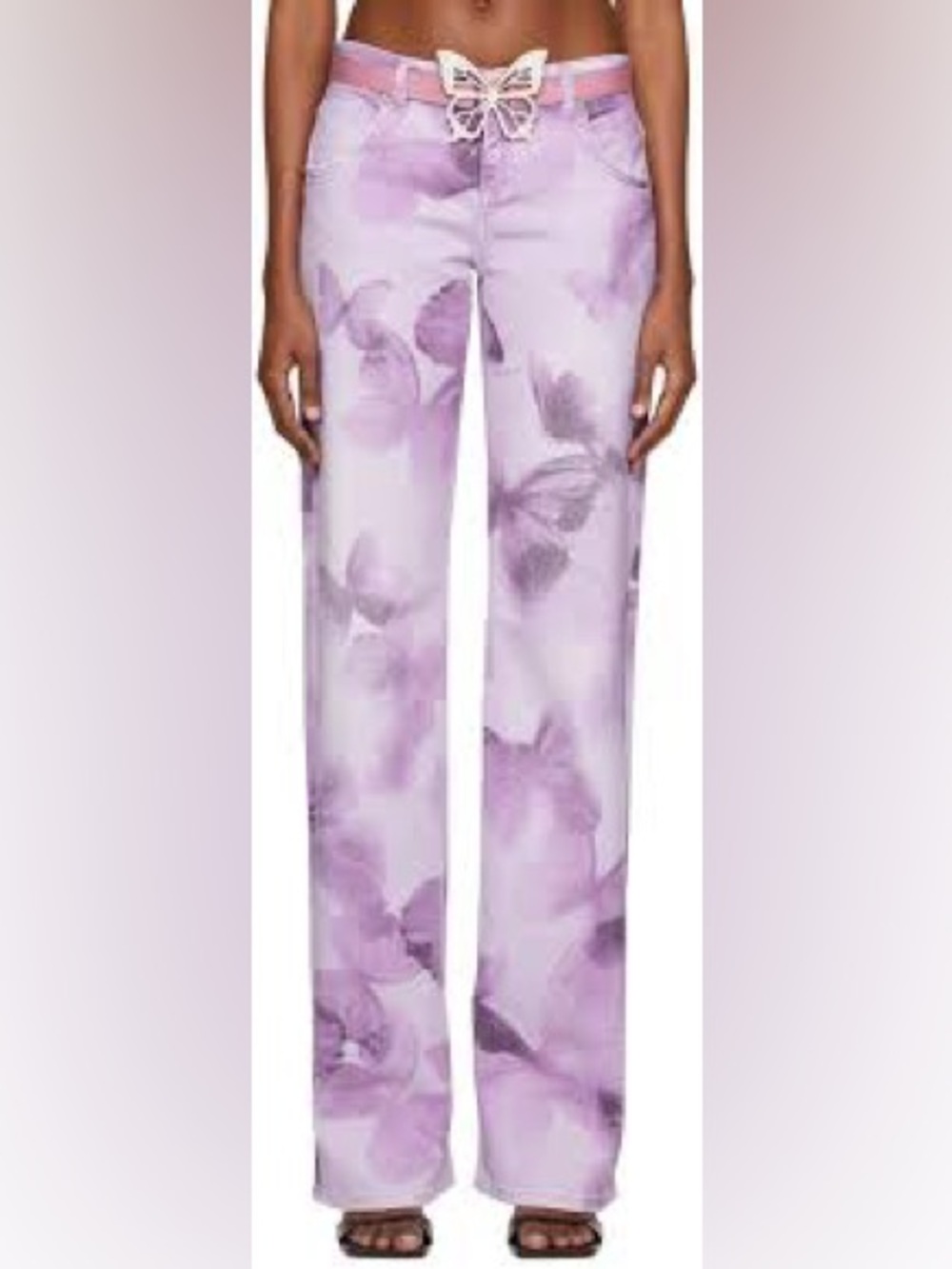 Blumarine Butterfly-print Boyfriend Jeans In Purple